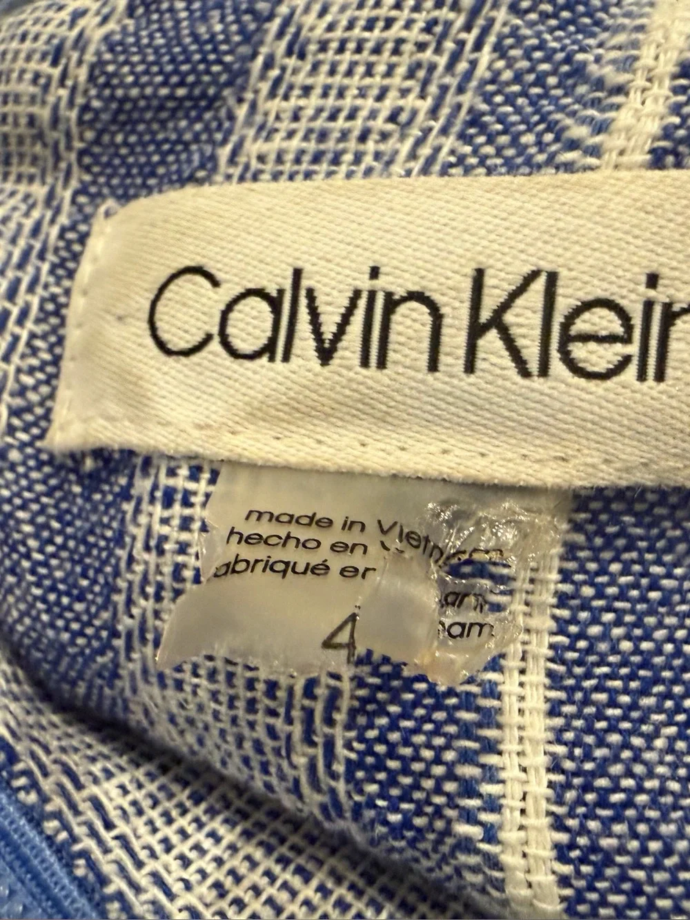 Classy Calvin Klein Linen Blend Belted Sleeveless Blue Stripe Jumpsuit Size 4